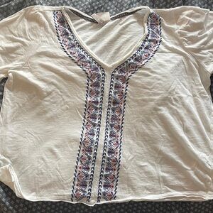 Knox Rose Ivory Top with Navy and Coral Stitching